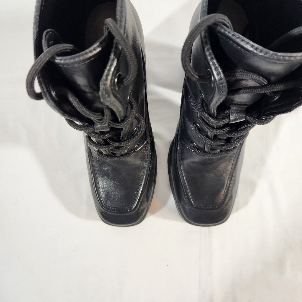 Schutz Black Taliani Leather Lace Up Platform Boots Size 9 - Picture 11 of 13